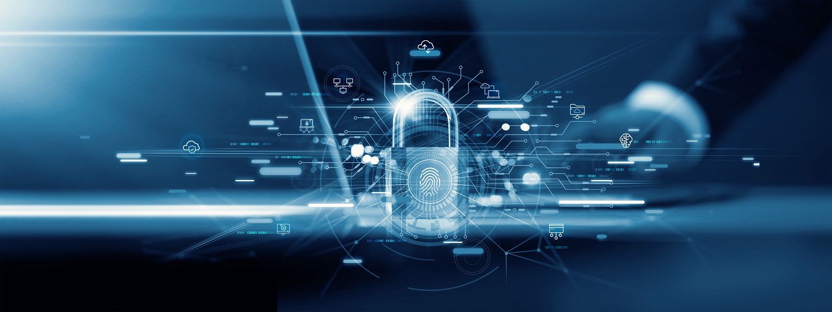 Businessman and fingerprint scanning unlock and access to busine